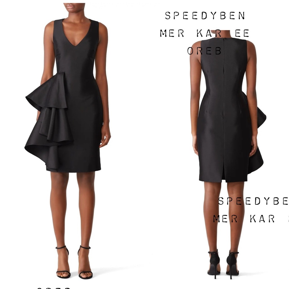 Badgley Mischka Black Side Ruffle Sheath Dress US 6